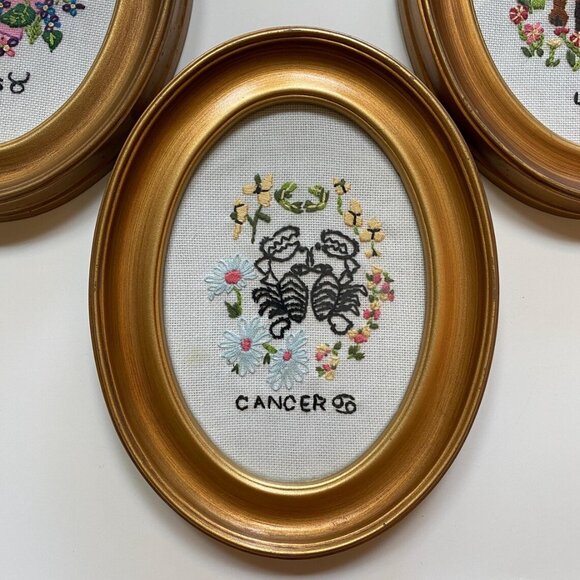 Embroidered Zodiac Horoscope Framed Wall Art Taurus Cancer Leo - Picture 3 of 6